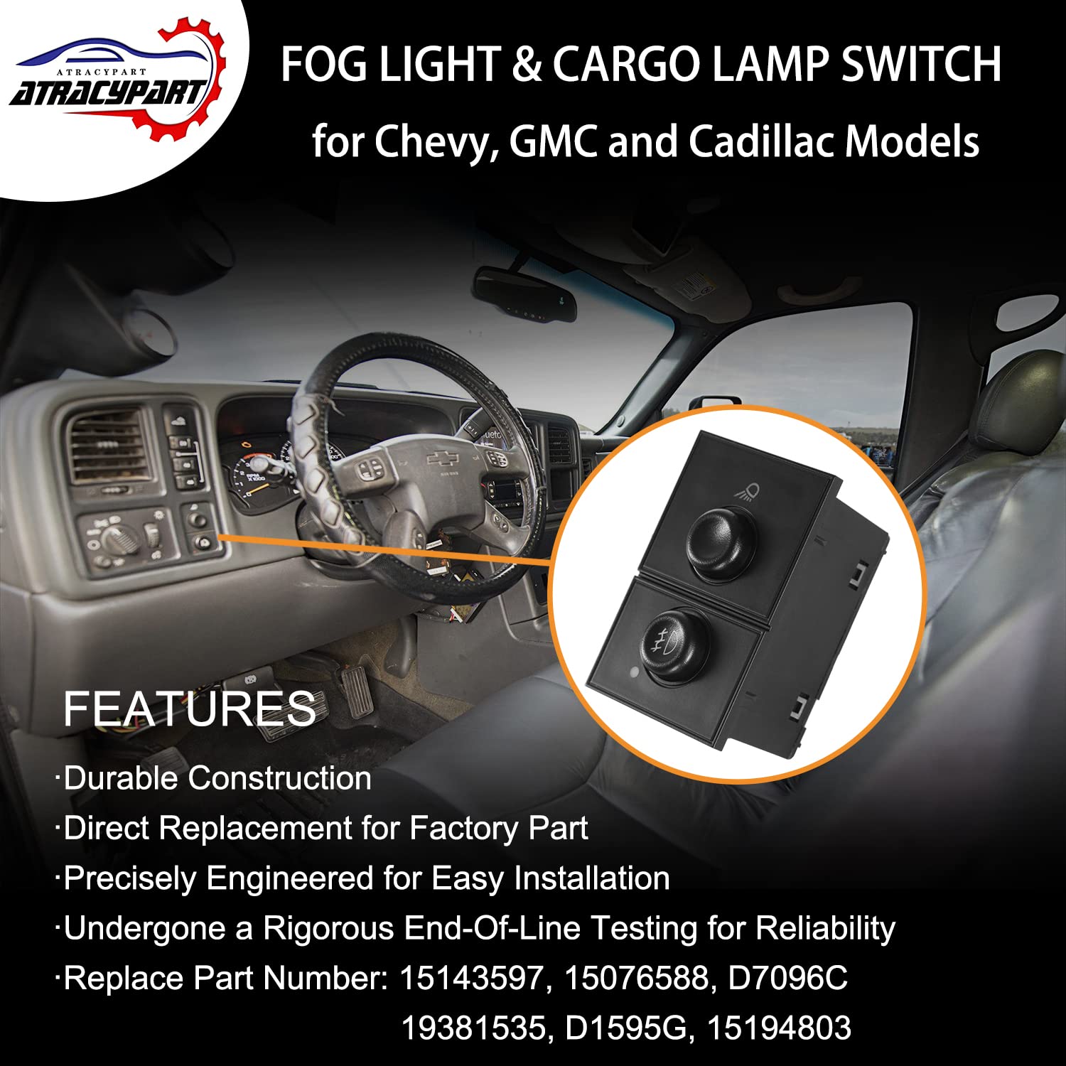 Headlight Switch Headlamp Dimmer Switch Greenish LED Light | for 2003-2007 Chevy Silverado Suburban Tahoe Avalanche GMC Sierra Yukon Cadillac Escalade | Replaces# 19381535, D1595G, 15194803