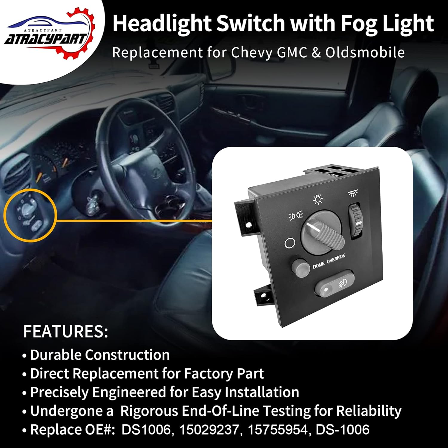 Headlight Switch Headlamp Dimmer Switch Greenish LED Light | for 2003-2007 Chevy Silverado Suburban Tahoe Avalanche GMC Sierra Yukon Cadillac Escalade | Replaces# 19381535, D1595G, 15194803