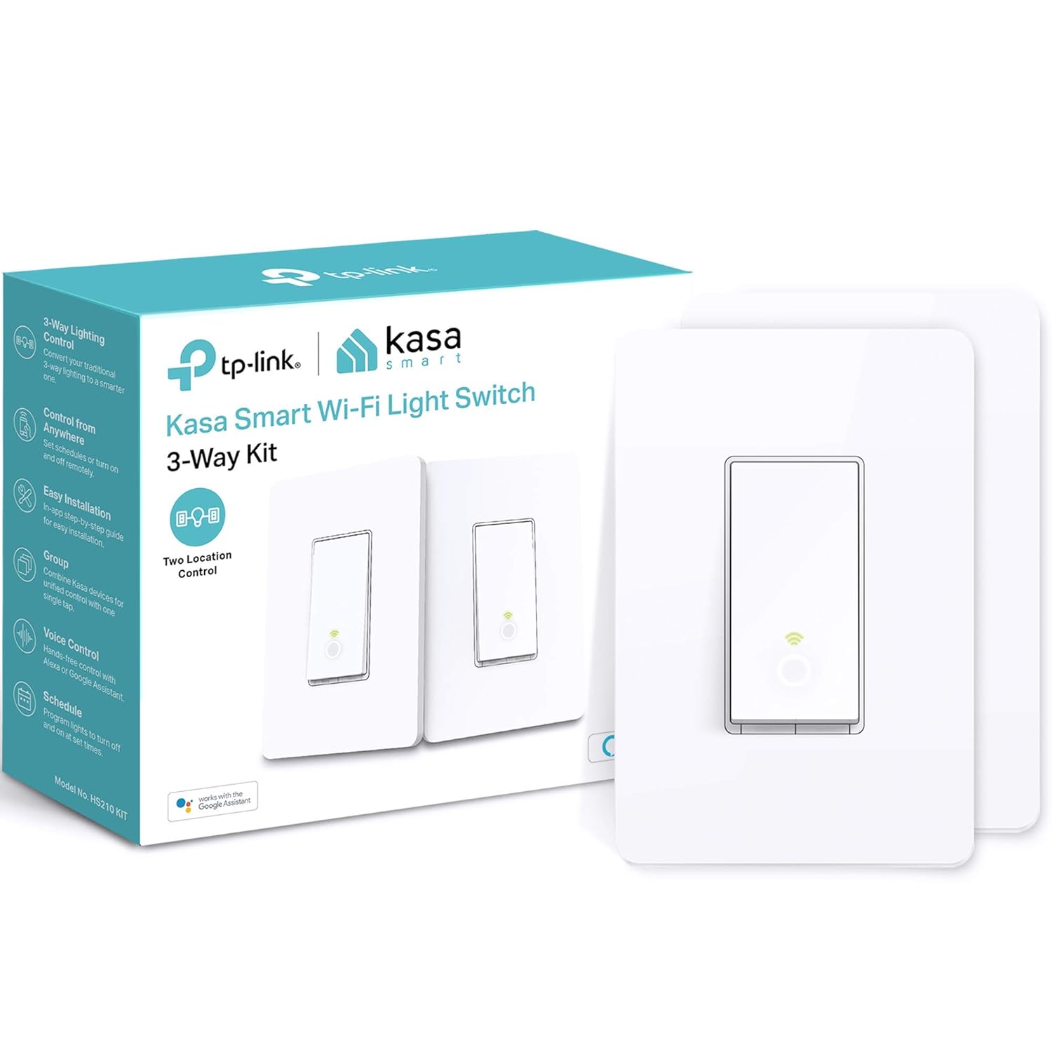 Kasa Smart 3-Way Light Switch Kit by TP-Link (HS210 KIT) - 2-Pack  Motion Sensor Switch, Single Pole, Needs Neutral Wire, 2.4GHz Wi-Fi Light Switch, No Hub Required(KS200M),White,1-Pack