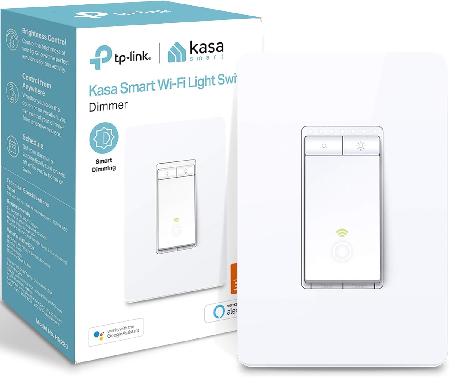 Kasa Smart 3-Way Light Switch Kit by TP-Link (HS210 KIT) 2-Pack  Single Pole Dimmer Switch by TP-Link (HS220) - Neutral Wire and 2.4GHz Wi-Fi Connection Required, 1-Pack