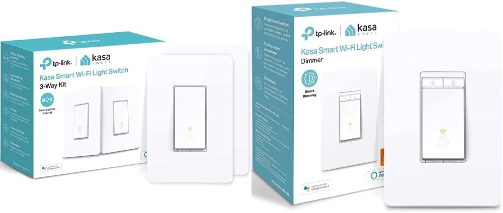 Kasa Smart 3-Way Light Switch Kit by TP-Link (HS210 KIT) 2-Pack  Single Pole Dimmer Switch by TP-Link (HS220) - Neutral Wire and 2.4GHz Wi-Fi Connection Required, 1-Pack