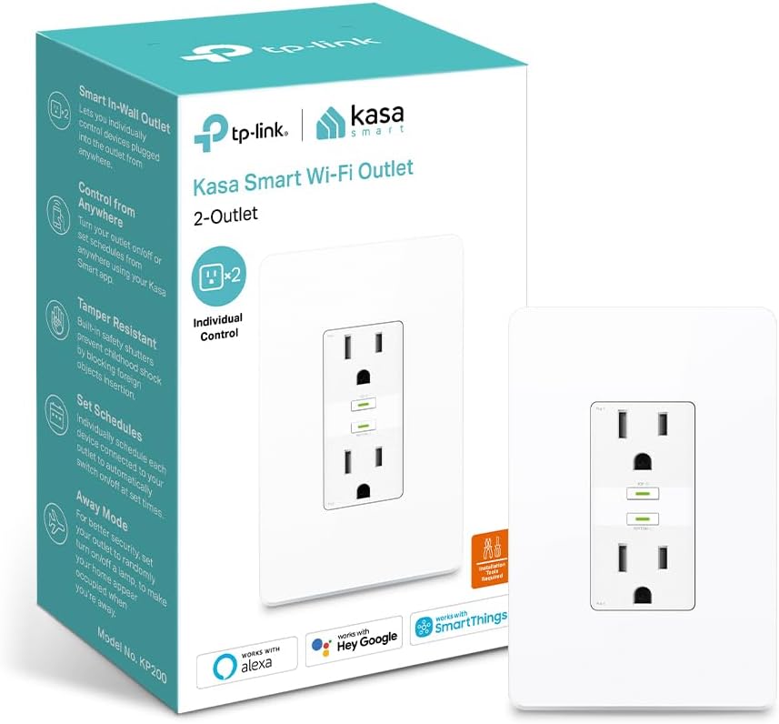 Kasa Smart In-Wall WiFi Outlet by TP-Link (KP200) - Neutral Wire and 2.4GHz Wi-Fi Connection Required, Works with Alexa, Echo and Google Home, No Hub Required, Remote Control, UL Certified White