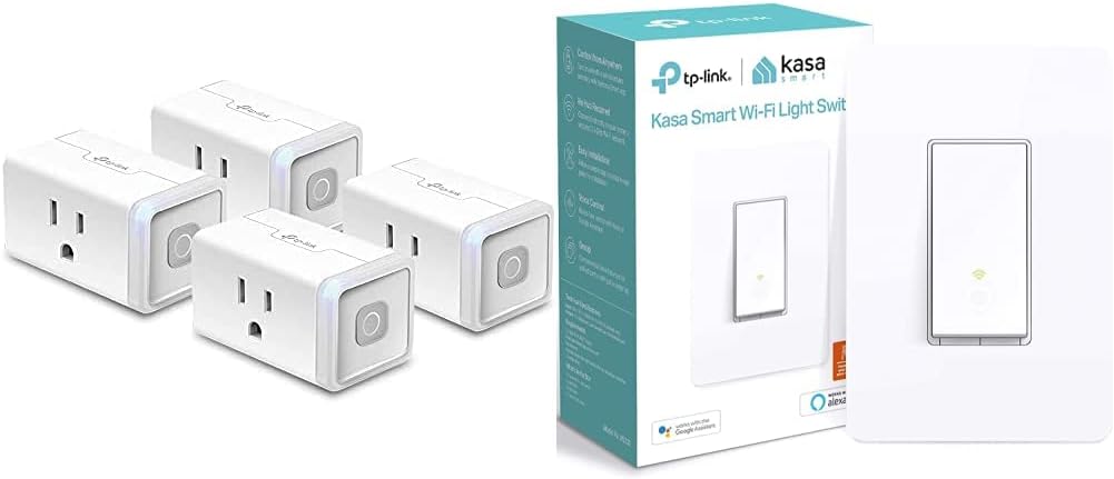 Kasa Smart Plug by TP-Link (HS103P4) - 15 Amp, UL Certified, 4-Pack  Single Pole Light Switch by TP-Link (HS200) - Neutral Wire and 2.4GHz Wi-Fi Connection Required, Not Dimmer Switch, 1-Pack