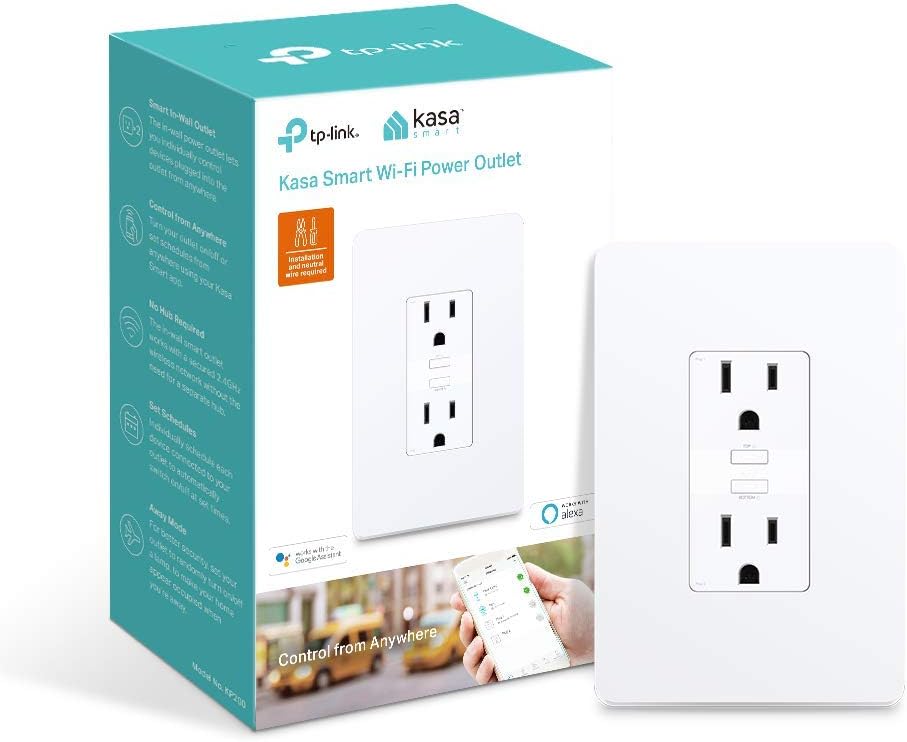 Kasa Smart Single Pole Dimmer Switch by TP-Link (HS220) - Neutral Wire and 2.4GHz Wi-Fi Connection Required  In-Wall WiFi Outlet by TP-Link (KP200) - Neutral Wire and 2.4GHz Wi-Fi Connection Required