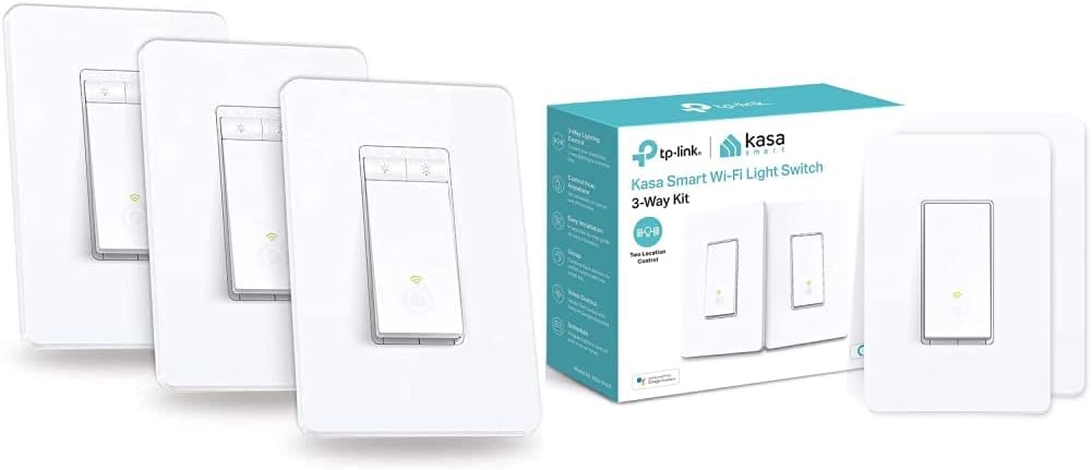 Kasa Smart Single Pole Dimmer Switch by TP-Link (HS220P3)- Neutral Wire and 2.4GHz Wi-Fi Connection Required  3-Way Light Switch Kit by TP-Link (HS210 KIT) - Neutral Wire