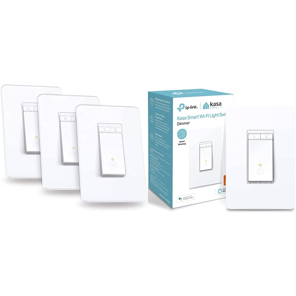 Kasa Smart Single Pole Dimmer Switch by TP-Link (HS220P3)- Neutral Wire and 2.4GHz Wi-Fi Connection Required, Dimmer Light Switch for LED Lights, 3-Pack  Motion Sensor Switch,Single Pole,White,1-Pack