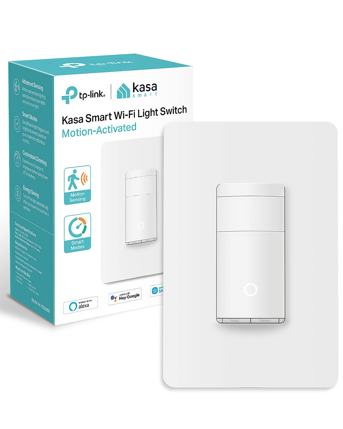 Kasa Smart Single Pole Dimmer Switch by TP-Link (HS220P3)- Neutral Wire and 2.4GHz Wi-Fi Connection Required, Dimmer Light Switch for LED Lights, 3-Pack  Motion Sensor Switch,Single Pole,White,1-Pack