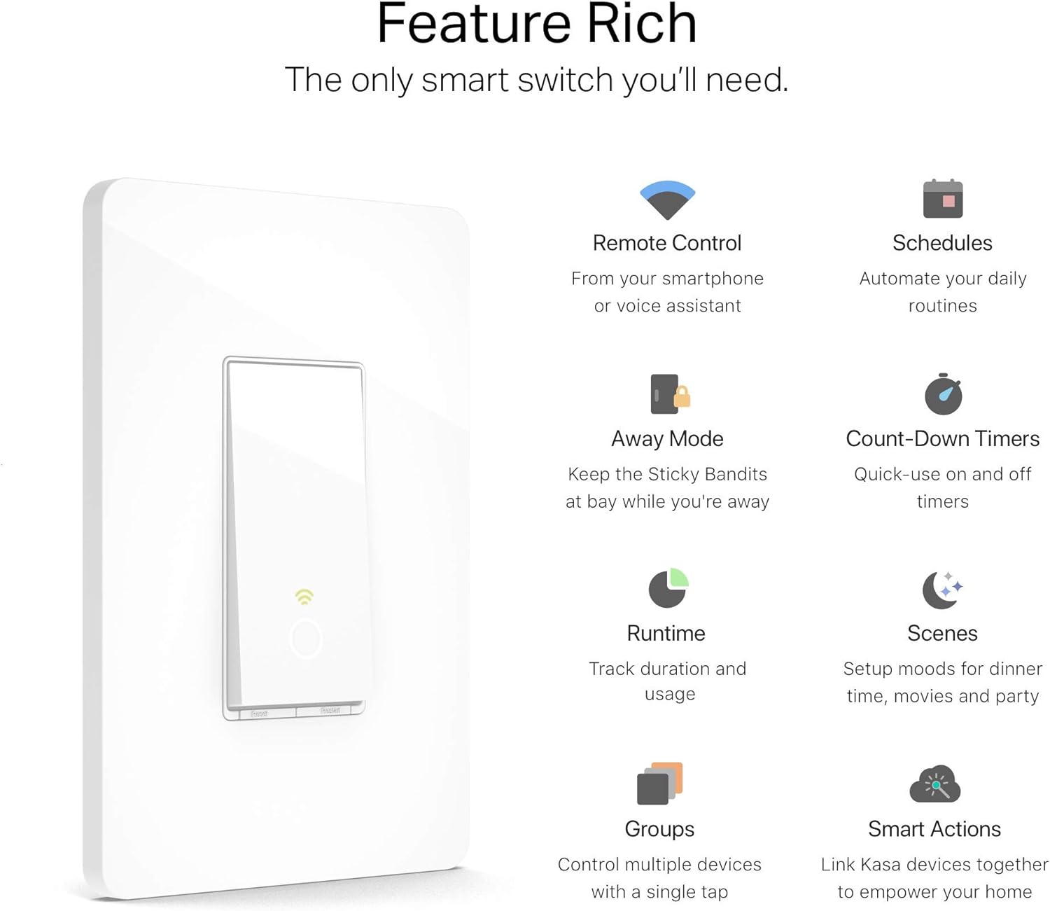 Kasa Smart Single Pole Light Switch by TP-Link (HS200P3)  Single Pole Dimmer Switch by TP-Link (HS220) - Neutral Wire and 2.4GHz Wi-Fi Connection Required