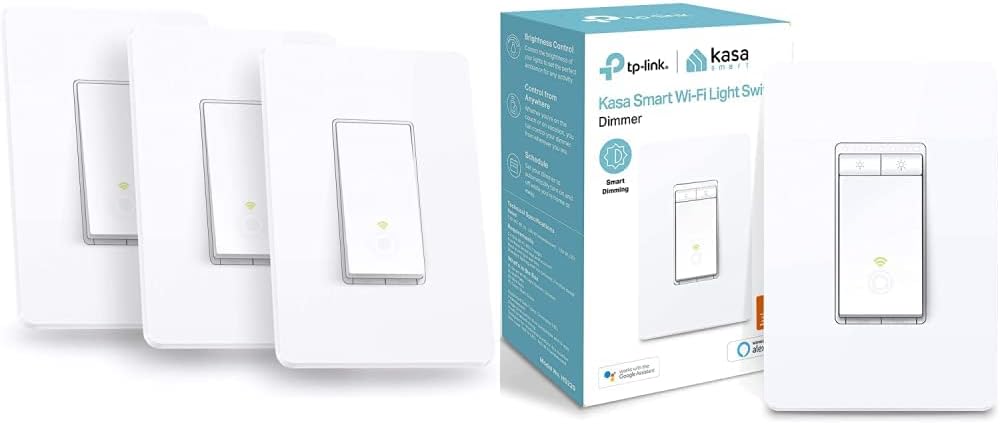 Kasa Smart Single Pole Light Switch by TP-Link (HS200P3)  Single Pole Dimmer Switch by TP-Link (HS220) - Neutral Wire and 2.4GHz Wi-Fi Connection Required