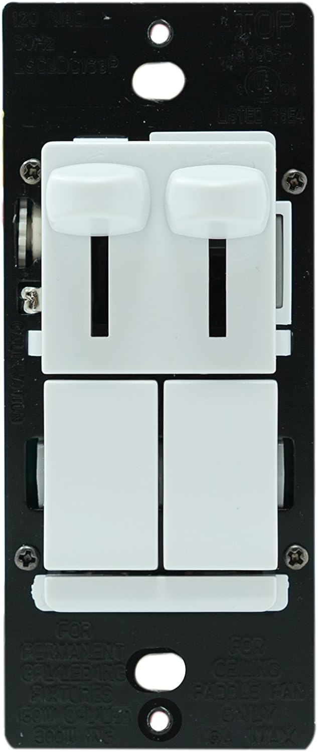 Legrand - Pass  Seymour Dimmer Light Switch with Fan Speed Control Switch, White Single Pole Dimmer Switch, LSCLDC163PWCCV4, 1 Count
