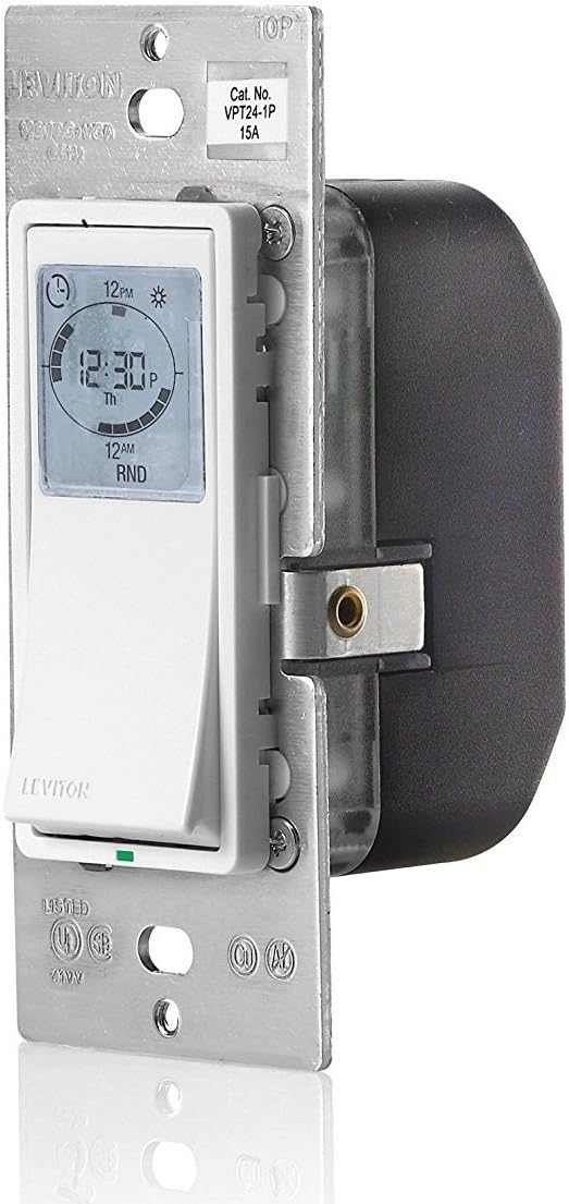 Leviton 021-VPT24-1PZ Vizia 24-Hour Programmable Indoor Timer with Astronomical Clock, White/Ivory/Light Almond, 1 Pack  2 Pack Decora SureSlide Universal LED Dimmer, White