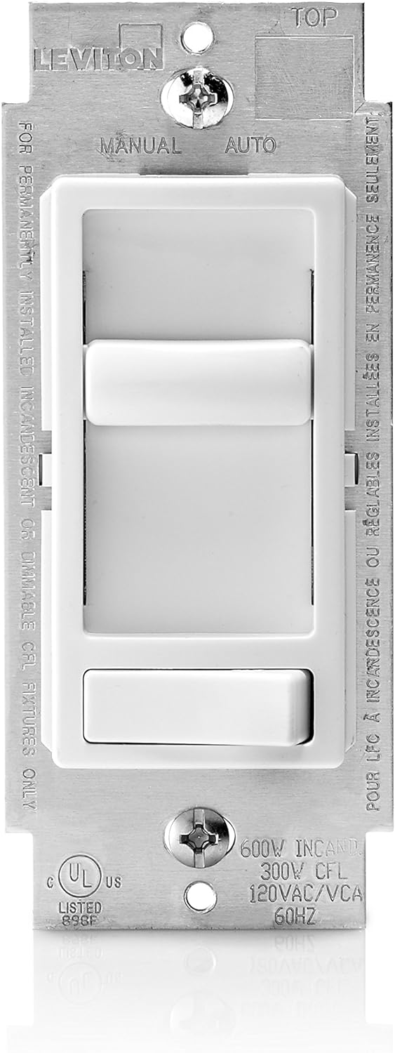 Leviton 06674-3PK SureSlide Universal Slide Dimmer with Preset in White, 3-Pack  2 Pack Decora SureSlide Universal LED Dimmer, 60Hz,- White