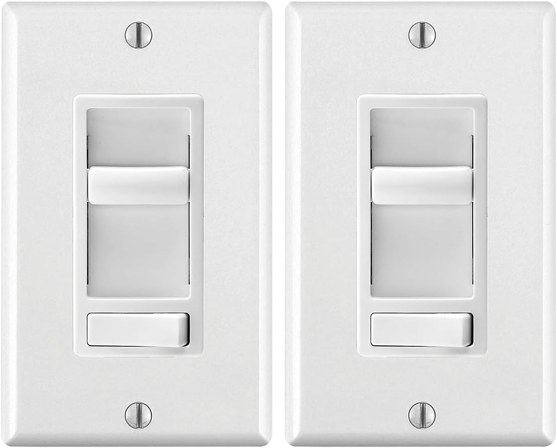 Leviton 2 Pack Decora SureSlide Universal LED Dimmer, 600W-120VAC, White  80409-NW 2-Gang Decora/GFCI Device Decora Wallplate, Standard Size, White