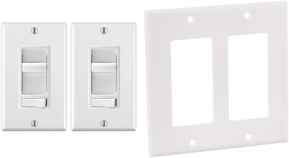 Leviton 2 Pack Decora SureSlide Universal LED Dimmer, 600W-120VAC, White  80409-NW 2-Gang Decora/GFCI Device Decora Wallplate, Standard Size, White