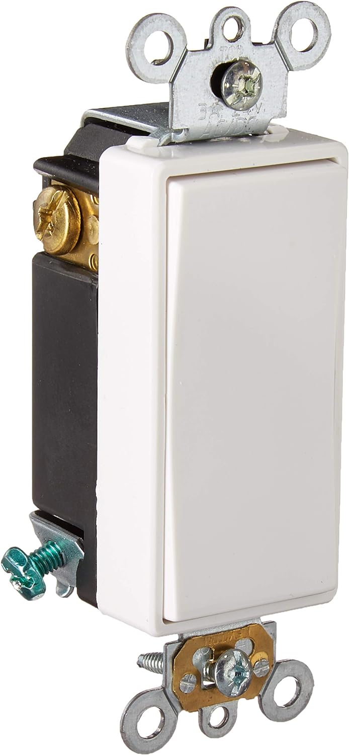 Leviton 56081-2W 3-Amp 24-Volt Decora Plus Rocker Double-Throw Ctr-Off Momentary Contact Single-Pole AC Quiet Switch, White