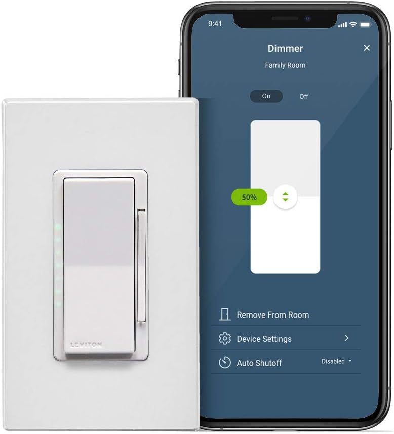 Leviton D26HD-1BW Decora Smart Wi-Fi, No Hub Required (2nd Gen) 600W Dimmer Switch, White