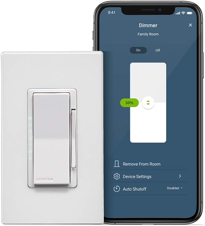 Leviton D26HD-2RW Decora Smart Wi-Fi Dimmer (2nd Gen), Neutral Wire Required, White  DAWDC-2RW Roll Over for Zoom Decora Smart Wi-Fi Anywhere Dimmer Companion