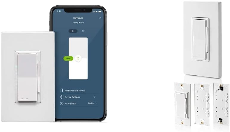 Leviton D26HD-2RW Decora Smart Wi-Fi Dimmer (2nd Gen), Neutral Wire Required, White  DAWDC-2RW Roll Over for Zoom Decora Smart Wi-Fi Anywhere Dimmer Companion