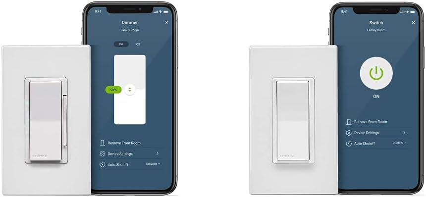 Leviton D26HD-2RW Decora Smart Wi-Fi Dimmer, Works with Hey Google, Alexa, Apple HomeKit/Siri, and Anywhere Companions  Leviton D215S-2RW Decora Smart Wi-Fi Switch