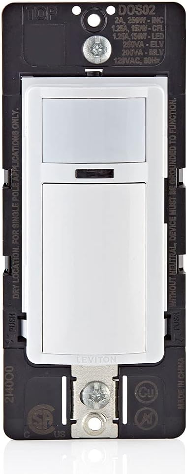 Leviton DOS02-2PK Decora Occupancy Motion Sensor Light Switch, Auto-On, 2A, Residential Grade, Single Pole in White (2-Pack)