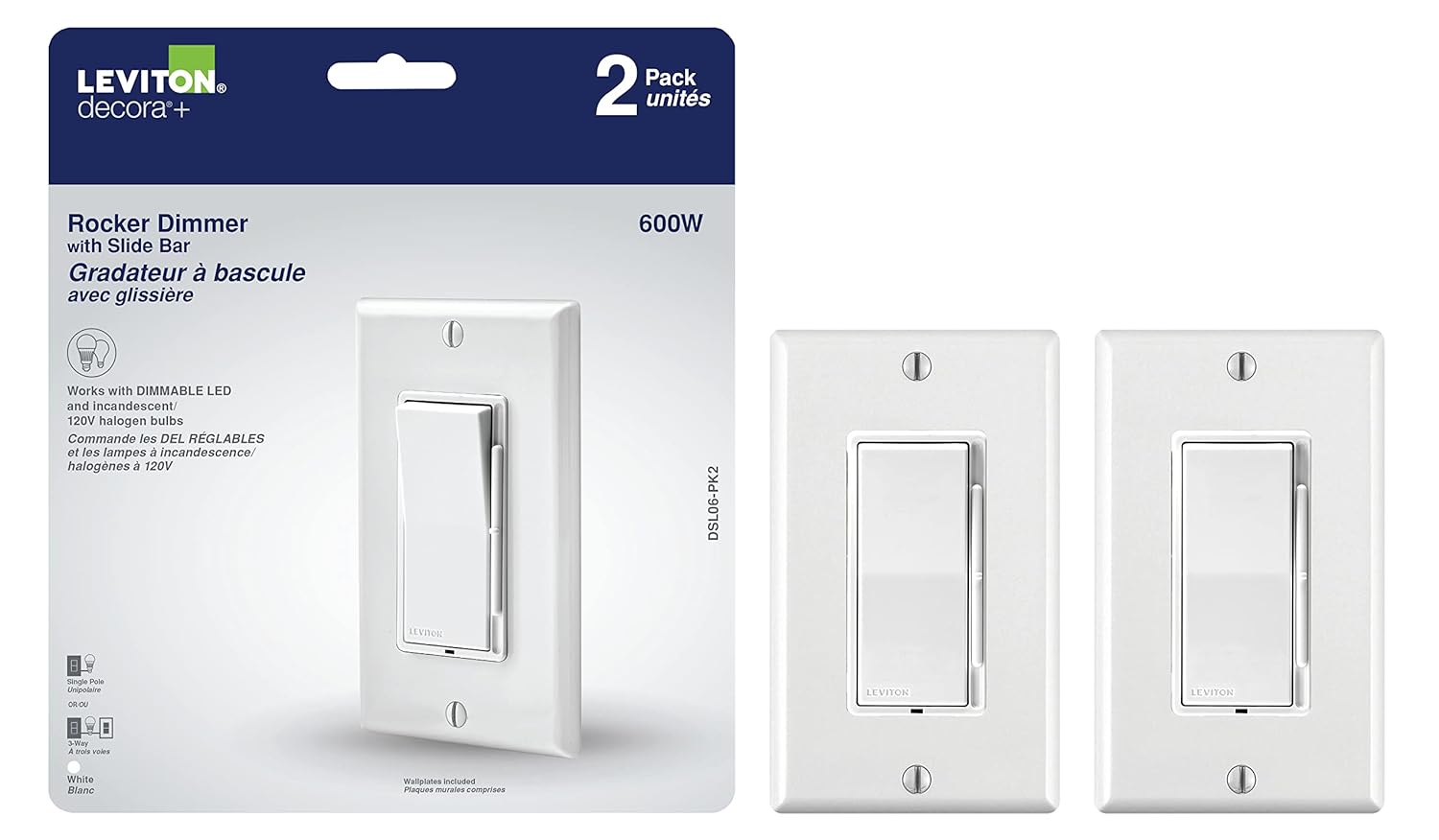 Leviton DSL06-1LZ Decora Universal Dimmer, 300-Watt Led and CFL/600-Watt Incandescent