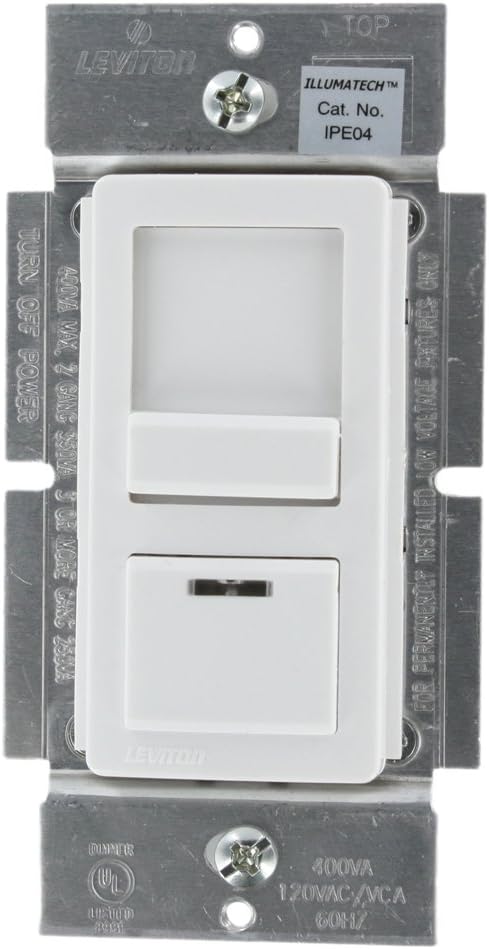 Leviton IPE04-1LZ IllumaTech 400VA 300W Preset Electronic Low-Voltage Slide Dimmer, Single Pole and 3-Way (White)