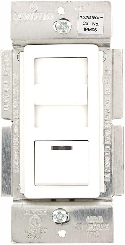 Leviton IPM06-1LZ IllumaTech 600VA/450W Magnetic Low Voltage Dimmer, Single Pole and 3-Way, White/Ivory/Light Almond