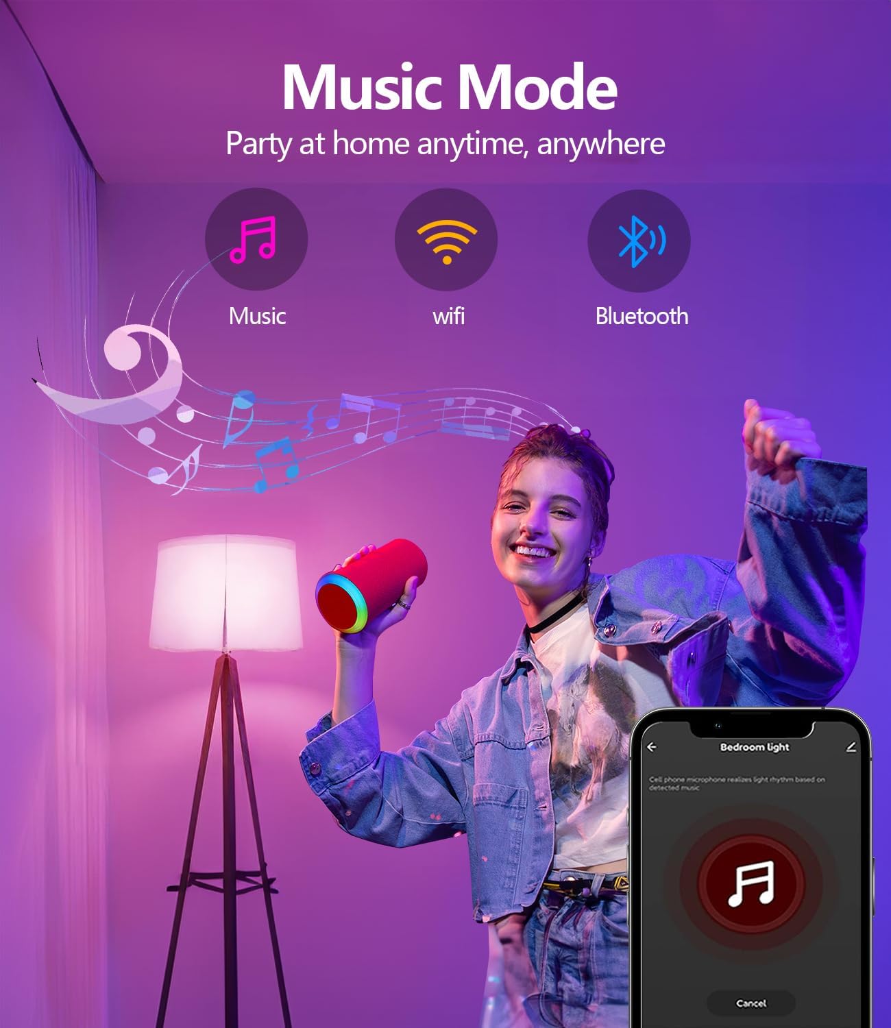 Luckystyle Smart LED Light Bulbs 4 Pack, 9W A19 WiFi Bluetooth Music Sync Color Changing RGB Light Bulbs with Alexa and Google Home,Dimmable Daylight White 800 LM and 16 Million DIY Colors LED Bulbs