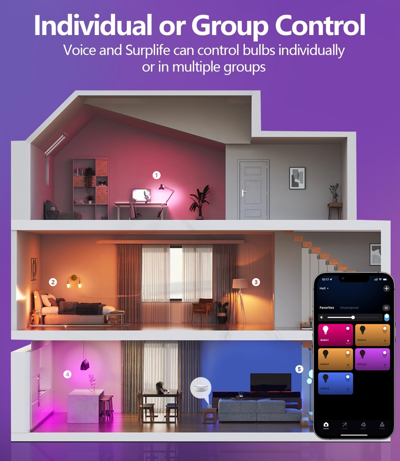 Luckystyle Smart LED Light Bulbs 4 Pack, 9W A19 WiFi Bluetooth Music Sync Color Changing RGB Light Bulbs with Alexa and Google Home,Dimmable Daylight White 800 LM and 16 Million DIY Colors LED Bulbs