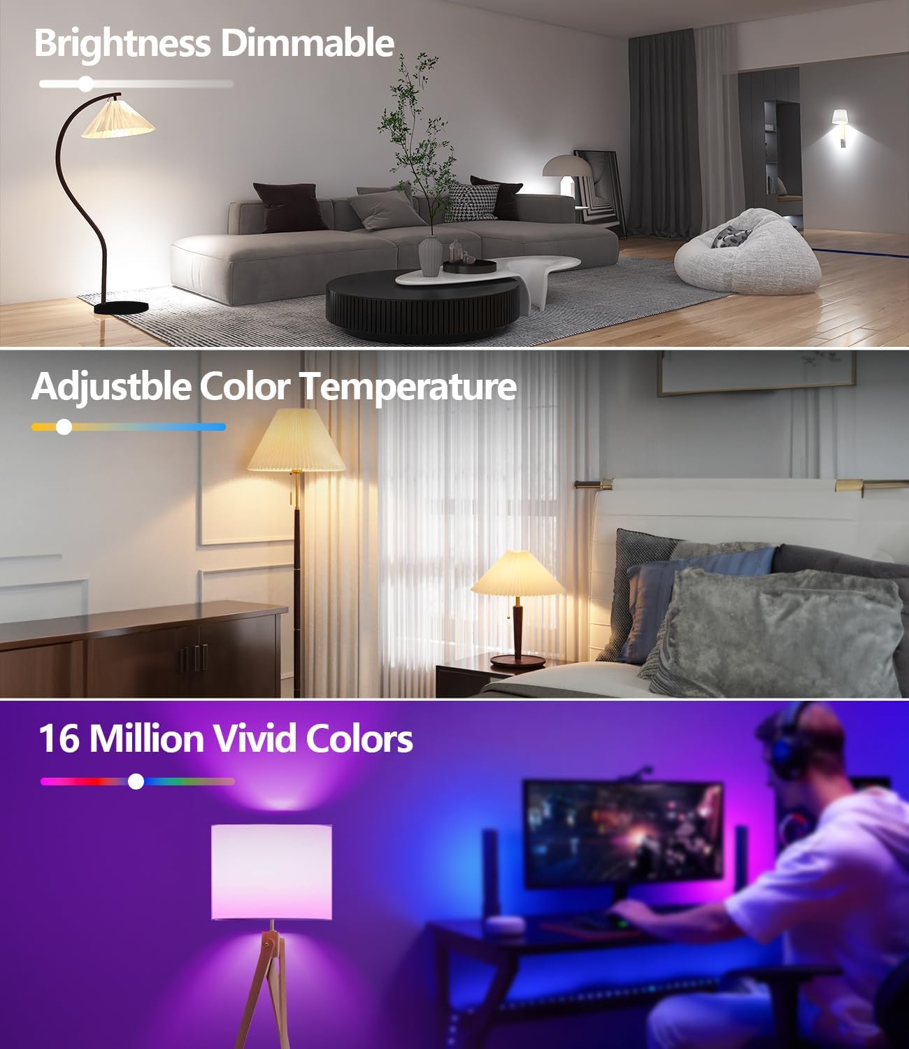 Luckystyle Smart LED Light Bulbs 4 Pack, 9W A19 WiFi Bluetooth Music Sync Color Changing RGB Light Bulbs with Alexa and Google Home,Dimmable Daylight White 800 LM and 16 Million DIY Colors LED Bulbs