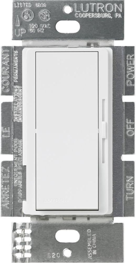 Lutron Diva Dimmer Switch for 0-10V LED/Fluorescent Fixtures, 8-Amp, Single-Pole or 3-Way, DVSTV-WH, White