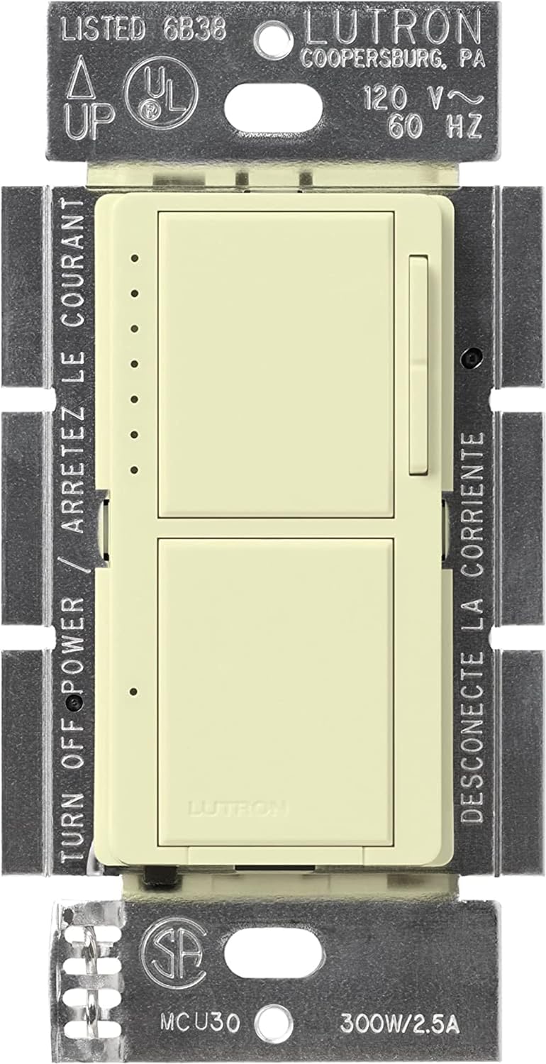 Lutron MA-L3S25-AL Maestro 300 Watt Single-Pole Dual Dimmer and Switch, Almond