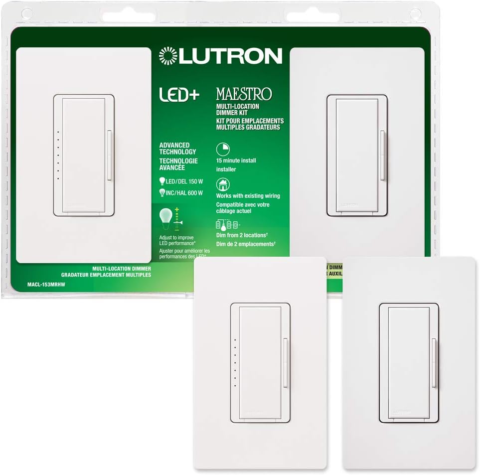 Lutron Maestro LED+ Dimmer Switch Kit  MA-R-WH Maestro Companion 120V 8.3A Designer Digital Dimmer Switch, White
