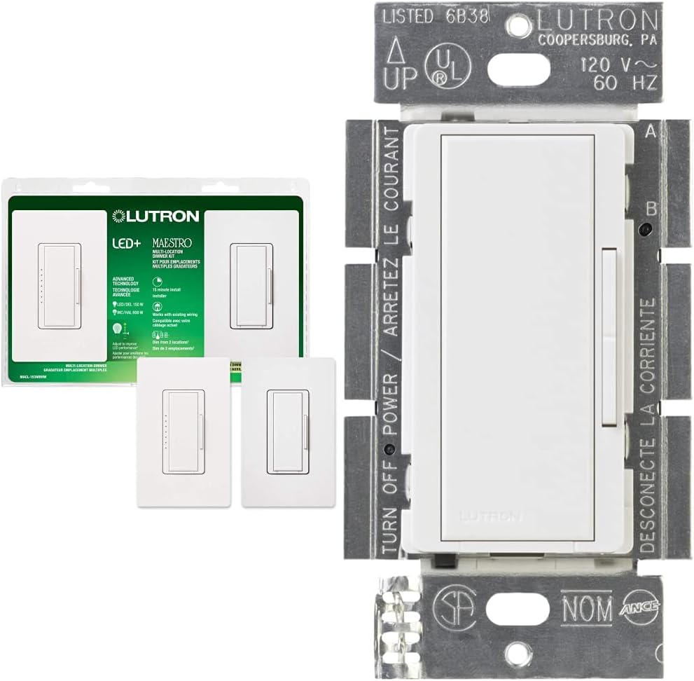 Lutron Maestro LED+ Dimmer Switch Kit  MA-R-WH Maestro Companion 120V 8.3A Designer Digital Dimmer Switch, White