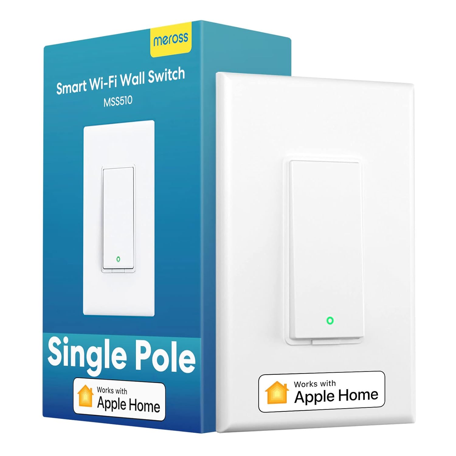 meross Smart Single Pole Light Switch, Neutral Wire Required, Compatible with Apple HomeKit, Alexa, Google Home, and SmartThings, 2.4GHz WiFi, App Remote and Voice Control, No Hub Required, 2 Pack
