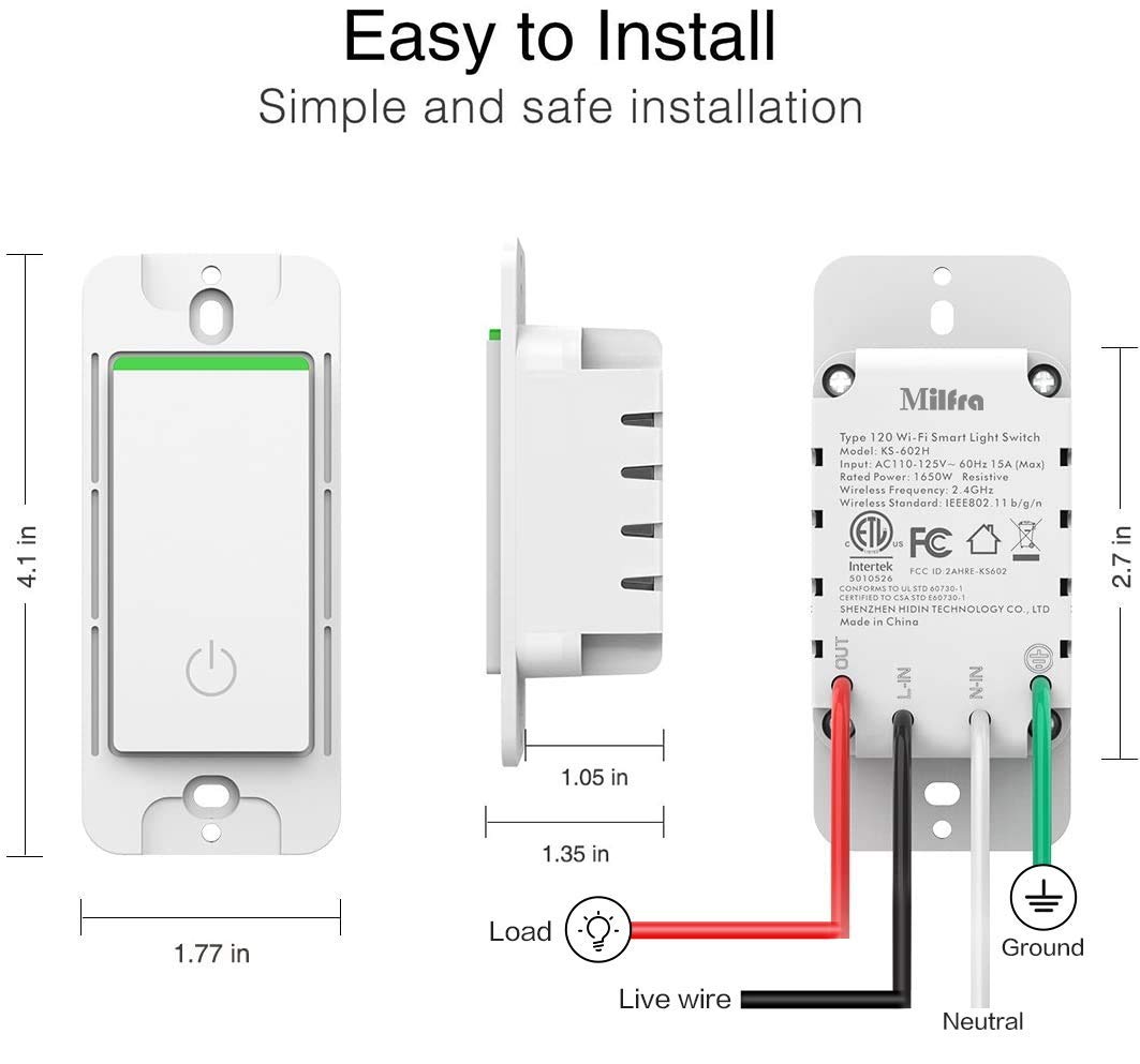 Milfra Smart Switch 3 Gang,Smart WiFi Light Switch Work with Alexa Google Home,Voice and Remote Control,No Hub Required,Single-Pole Only