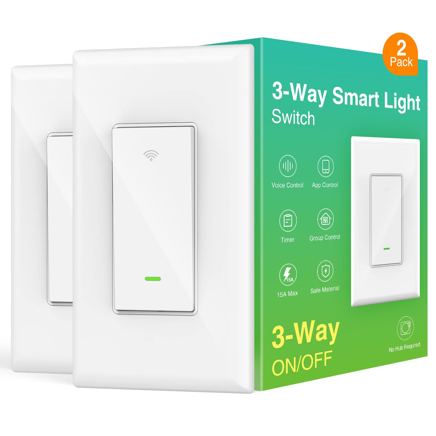 OHMAX Smart Light Switch - Works with Alexa, 3 Way Wall Switch for Lights, FCC Certified, 2 Pack