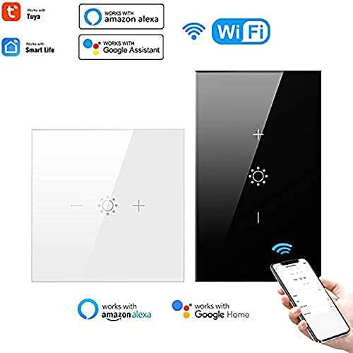Smart Dimmer Switch,WiFi Dimmable Led Light Switches Work with Alexa,Google Home,Touch Dimmer Switch Glass Panel Remote Control by Tuya Smart Life,Neutral Wire Required (Black)