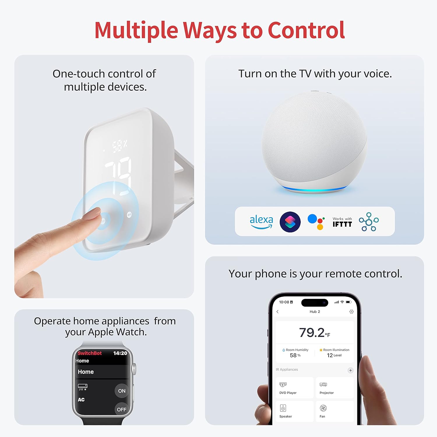 SwitchBot Hub2 (2nd Gen), work as a WiFi Thermometer Hygrometer, IR Remote Control, Smart Remote and Light Sensor, Link SwitchBot to Wi-Fi (Support 2.4GHz), Compatible with AlexaGoogle Assistant