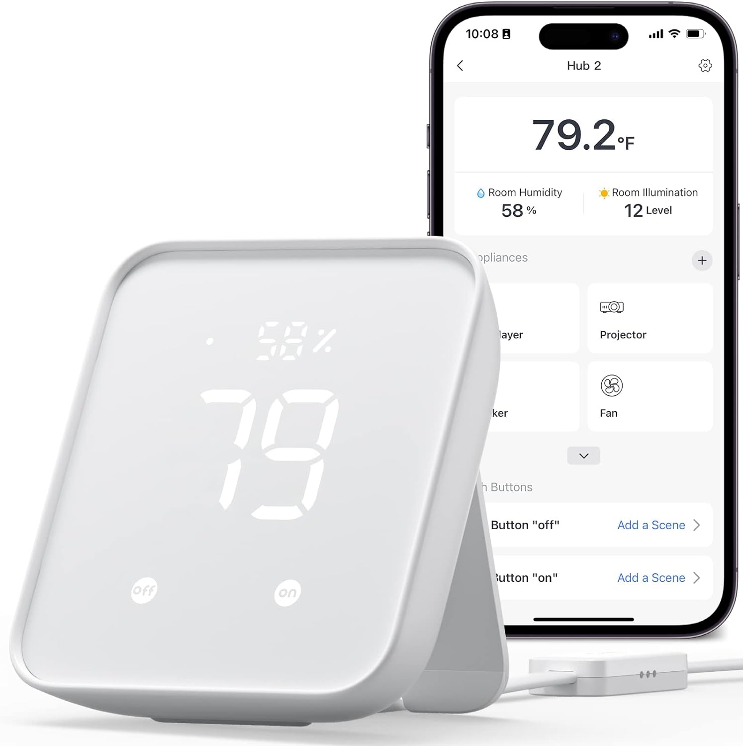 SwitchBot Hub2 (2nd Gen), work as a WiFi Thermometer Hygrometer, IR Remote Control, Smart Remote and Light Sensor, Link SwitchBot to Wi-Fi (Support 2.4GHz), Compatible with AlexaGoogle Assistant