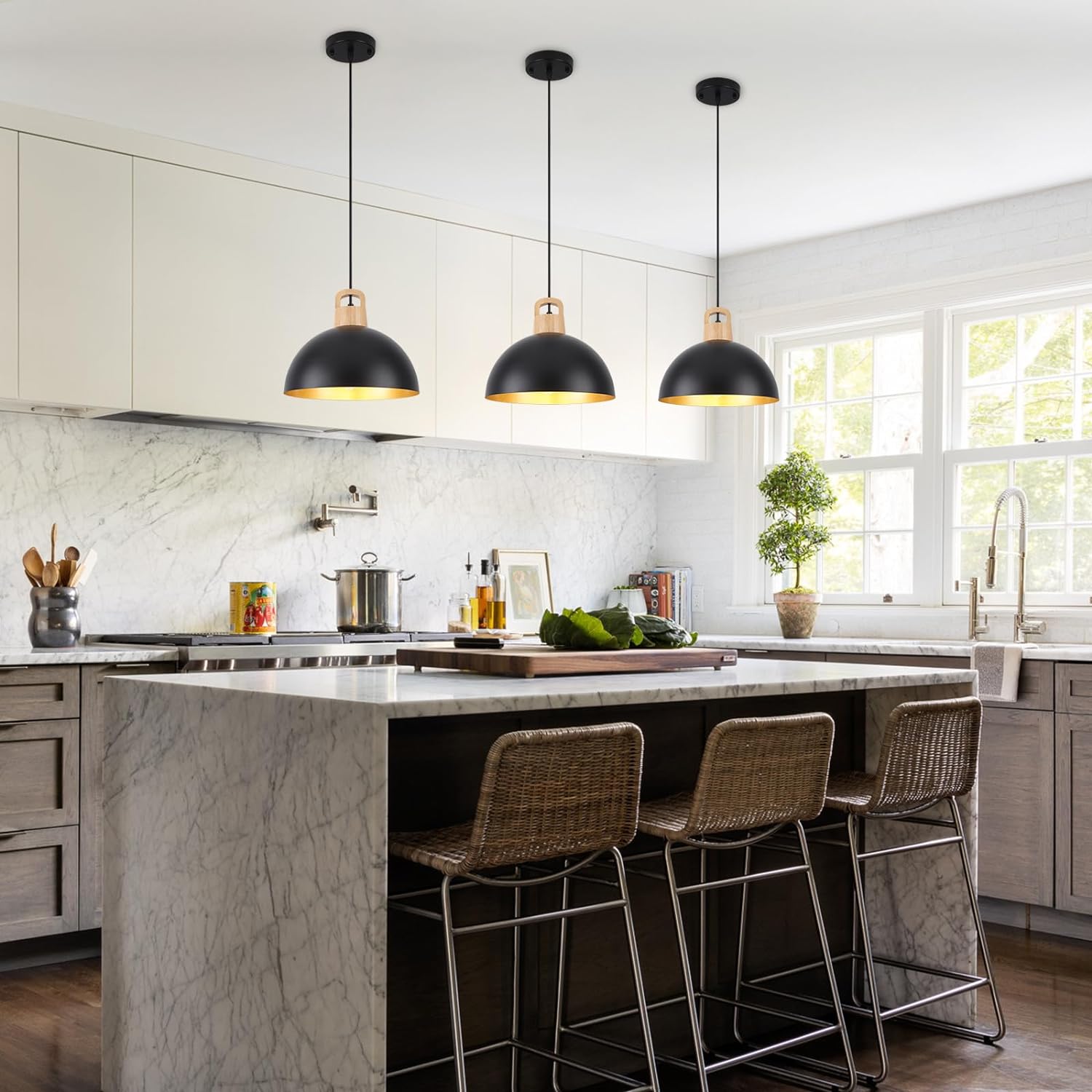 ZemSum Plug in Pendant Light, Hanging Lamps with Plug in Cord and Dimmer Switch, Black Plug in Chandelier for Kitchen Island Dining Room Living Room Bedroom