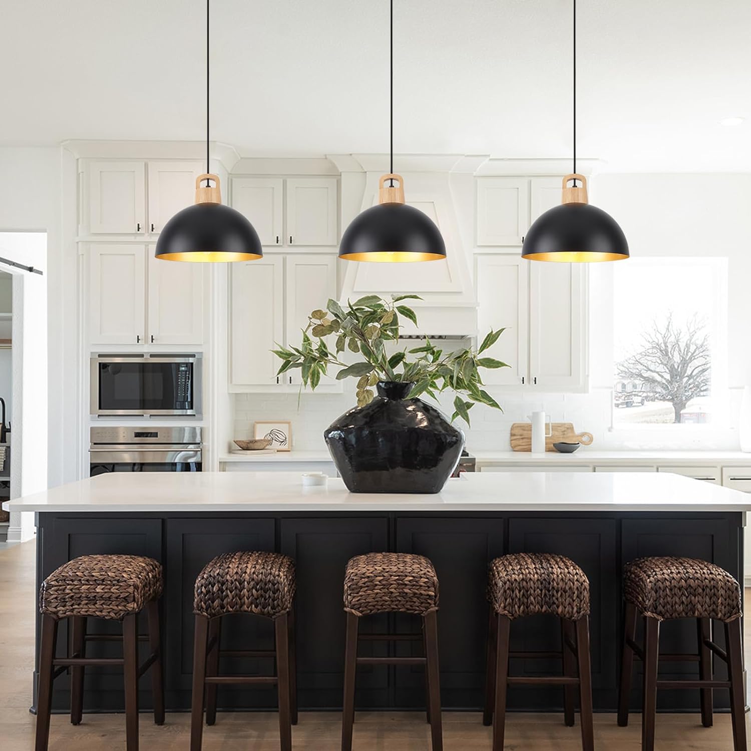 ZemSum Plug in Pendant Light, Hanging Lamps with Plug in Cord and Dimmer Switch, Black Plug in Chandelier for Kitchen Island Dining Room Living Room Bedroom